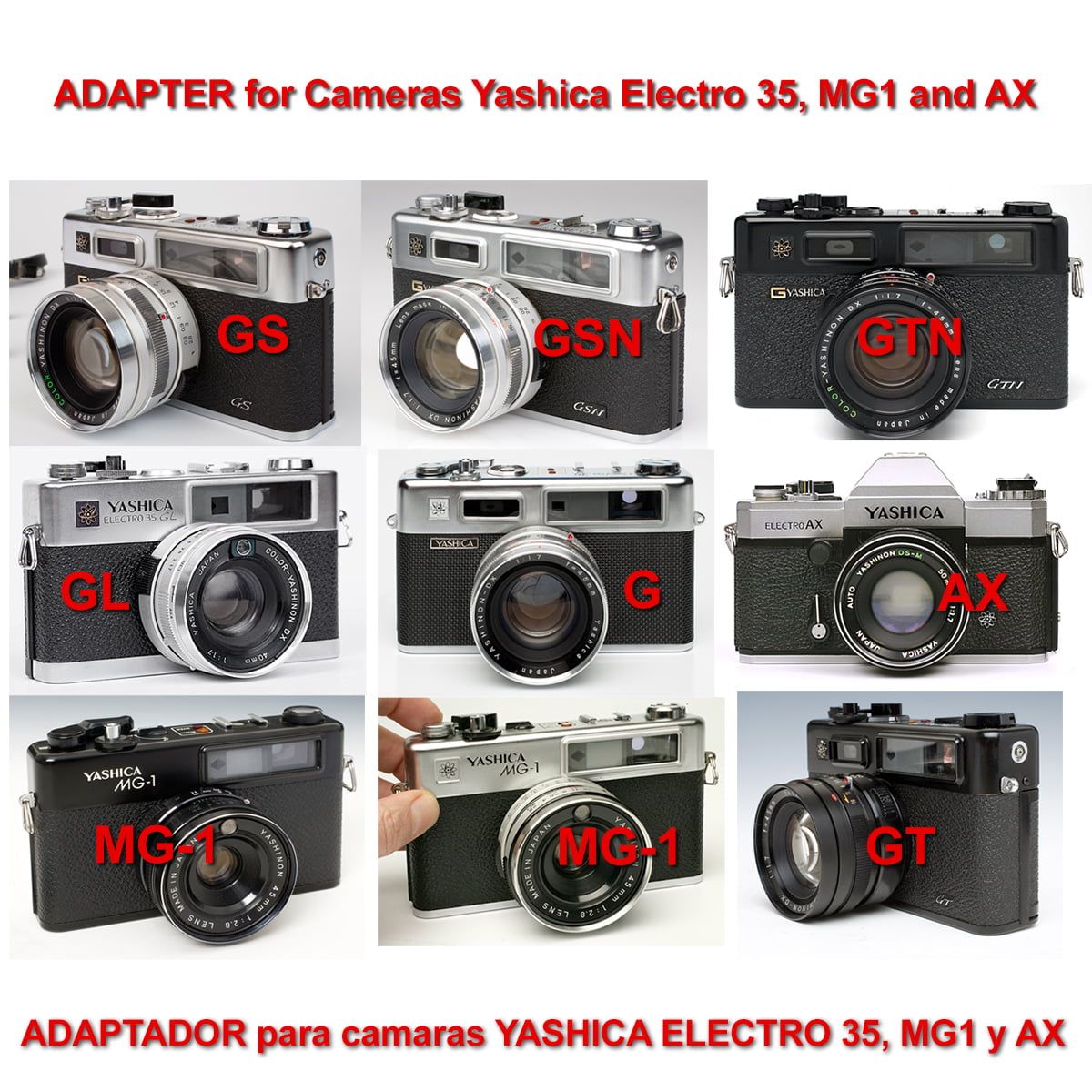 YASHICA Electro 35 G, GL, GS, GT, GTN, GSN. and MG-1, AX SLR - ADAPTER ...