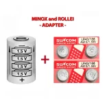 Battery ADAPTER + 4 Batteries LR43 for MINOX 35 (GT, PE, PL, EL, GL, AL), MINOX (C, EC, ECX, LX, TLX) and ROLLEI